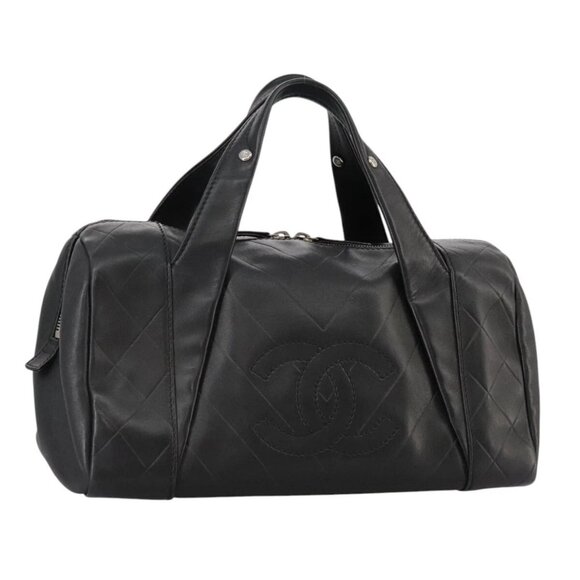 CHANEL V Stitch Hand Bag Leather Black Silver CC Auth hk1897V - Picture 1 of 16